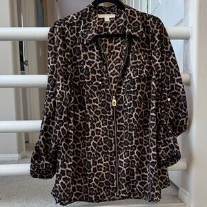 Michael Kors Animal Print Zip Front Top Jacket